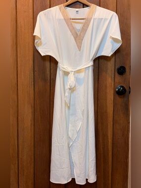 Women's Ivory Dress Kaftan with Tie Waist